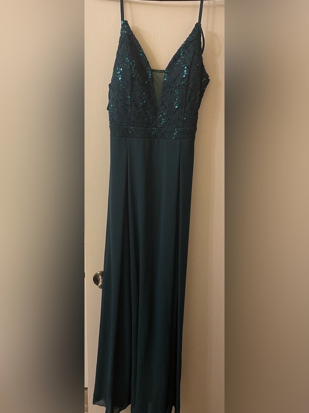 Scala Teal Lace & Sequin Maxi Dress with Spaghetti Straps